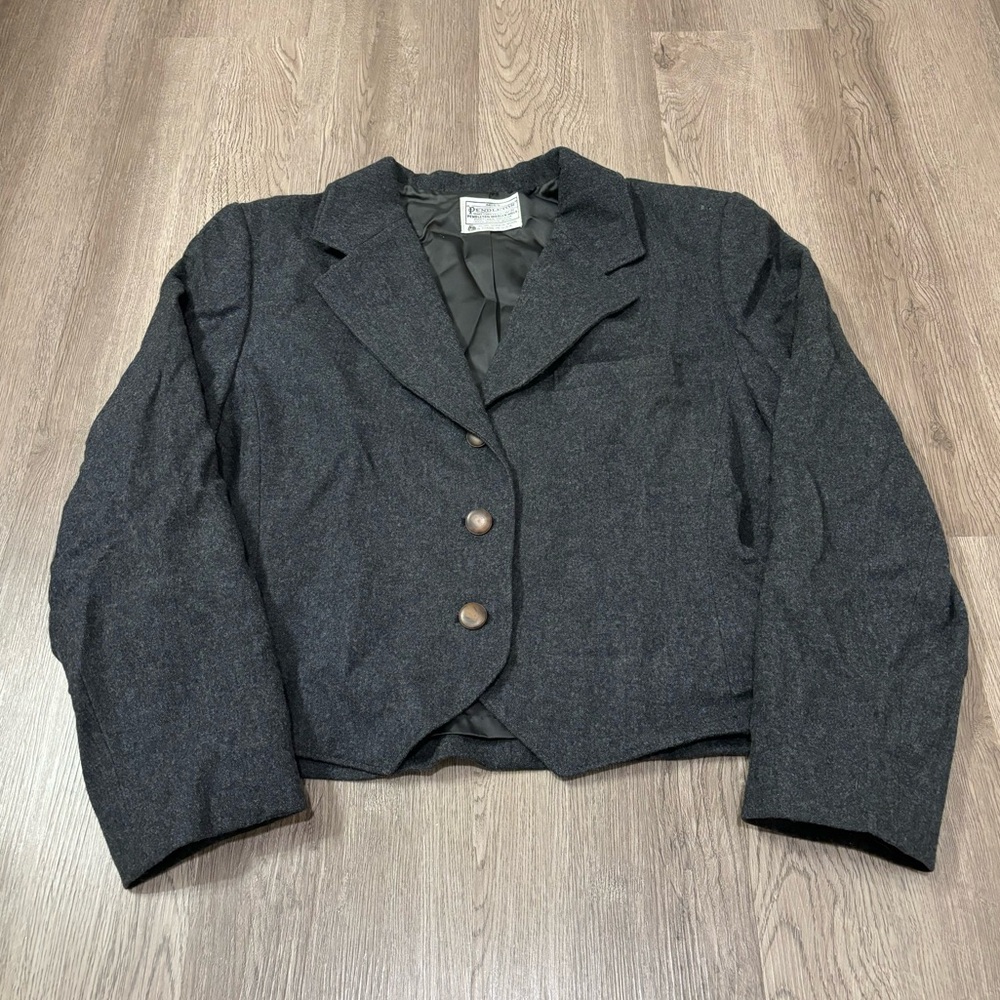 Vtg Miss Pendleton 100% Virgin‎ Wool Cropped Blazer Women’s 14 Gray USA Made